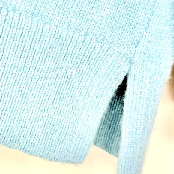 Zara Light Blue V Neck Wool Blend Side Slit Cozy Oversized Slouchy Sweater - Picture 8 of 12